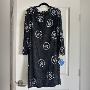 Sweetlo Vintage Black Beaded Silk Dress